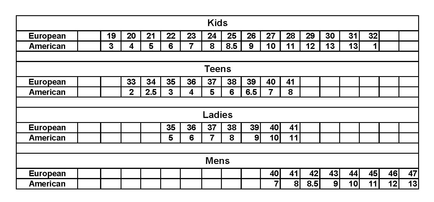 Superfit Size Chart